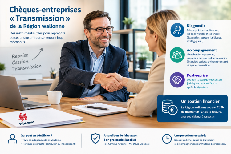 Les ch&egrave;ques-entreprises &laquo; Transmission &raquo; de la R&eacute;gion wallonne, des instruments b&eacute;n&eacute;fiques encore m&eacute;connus 