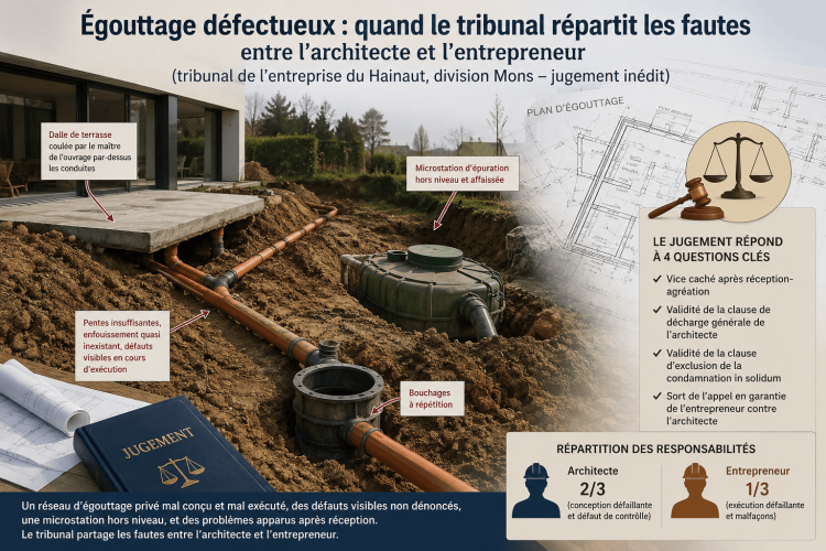 &Eacute;gouttage d&eacute;fectueux : quand le tribunal r&eacute;partit les fautes entre l'architecte, l'entrepreneur (tribunal de l&rsquo;entreprise du Hainaut, division Mons &ndash; jugement in&eacute;dit).